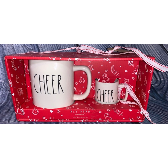 Rae Dunn Cheer Mug and Christmas Ornament Set Farmhouse Cottagecore Decor New - Picture 1 of 5